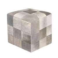 16" Cowhide Leather Cube Pouf Handmade Sofa Stool