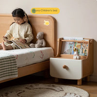 Art Deco Kids Nightstand with 1 Shelf, Timber Countertop, and Compartment Drawer, Wood Color