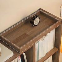 2 Doors Rubberwood Solids Multi-Functional Bookshelf, Retractable Design Solid Wood Bookcase, with 4-Tier, Wood Color, 43"L x 11"W x 56"H