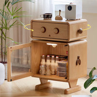 1 Shelf Timber Kids Nightstand with Built-in Outlet, Robot Night Side Table Lights, Cabinets, Cupboard, Compartment, Wood Color