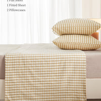 100% Washed Cotton Gingham Bed Sheet Set