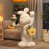 White Resin Rabbit Moon Floor Lamp Sculpture Ornament Decor Living Room Bedroom
