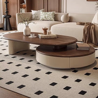 Expandable Coffee Table - Durable Thick Saddle Leather, Flexible Space Design, FAS Grade Black Walnut Wood Veneer, Solid Wood Top, Stainless Steel Base, Silent Soft-Close Drawer Glide, Perfect for Modern Living Rooms