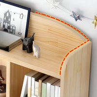 5-Tier Natural Wood Bookcase Shelf Bookshelf with Solid Wood Door in Wood Grain Bookshelves, With Cabinet