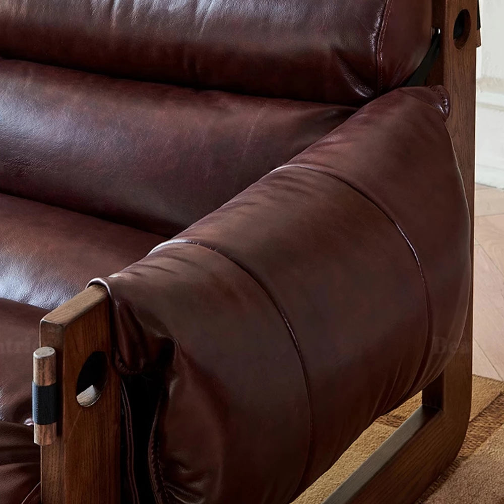 Single Leather Sofa Leisure Chair Solid Wood Design Home Balcony Recliner