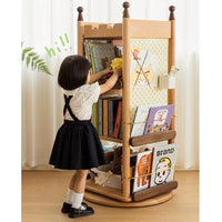 Solid wood 360° rotating bookshelf children's bookshelf castle shape