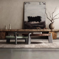 Italian Vintage Style Round Walnut Coffee Table, Metallic paint Round Walnut Coffee Table