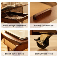 Solid Wood Side Living Room Household Small Coffee Table Nightstand Bedside,Table Narrow Side Table with Wheels