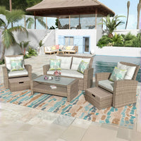 4-Piece All-Weather Wicker Patio Sofa Set with Ottoman and Cushions - Perfect for Outdoor Conversations