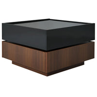 Modern Rotating Coffee Table with 2 Drawers, High Gloss 2-Tier Center Table with Swivel Tabletop, Square Rotating Coffee Table with Walnut Frame for Living Room