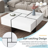 Modern Square Coffee Table with 4 Hidden Storage Compartments, UV High-Gloss Design for Living Room