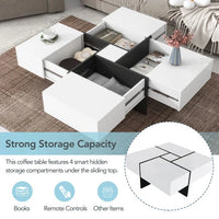 Modern Square Coffee Table with 4 Hidden Storage Compartments, UV High-Gloss Design for Living Room