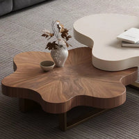 Modern Irregular Shape Coffee Table Set - 3-Piece Walnut Veneer Combination Table with Eco-Friendly Wood & Stainless Steel Supports - Stylish, Durable, and Versatile Living Room Furniture