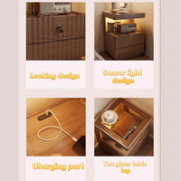 Simple Solid Wood Nightstand Bedside Table with Locking design inductive Minimalist Storage Cabinet for Bedroom Living Room 16x14x22inch