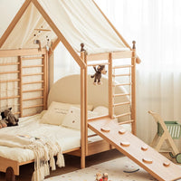 All solid wood kids bed with slide, tent suitable for 0-16 years old