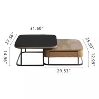 Nordic-Inspired Adjustable Square Coffee Table | Compact Size Coffee Table with Fire-Burnt Stone Glass Top & Dual Pull-Out Storage Drawers | Modern Minimalist Design for Small Spaces | Durable A3 Carbon Steel Frame