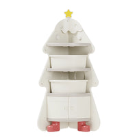 Christmas Tree Corner Bookshelf for Kids – Multi-Layer Storage Cabinet with Bins and Dustproof Door