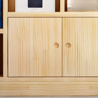 5-Tier Natural Wood Bookcase Shelf Bookshelf with Solid Wood Door in Wood Grain Bookshelves, With Cabinet