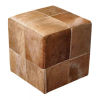 16" Cowhide Leather Cube Pouf Handmade Sofa Stool