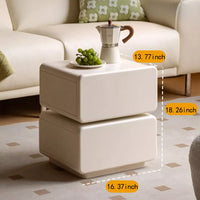 Rotating Solid Wood Nightstand - Cream Finish Bedside Cabinet with Drawers, White Storage Side Table for living Room and Bedroom