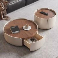 Petal Coffee Table - Italian Vintage Style Round Walnut Wood Grain Tea Table for Small Living Rooms, High-End Creative Design for Home Use