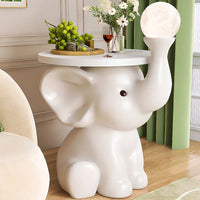 Elephant Lamp Bedside TableWith Decorative Led Light White Nightstand