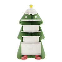 Christmas Tree Corner Bookshelf for Kids – Multi-Layer Storage Cabinet with Bins and Dustproof Door