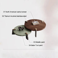 Italian Vintage Style Round Walnut Coffee Table, Metallic paint Round Walnut Coffee Table