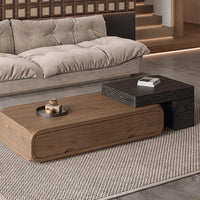 Oval Coffee Table, Modern Minimalist Expandable Coffee Table Walnut Wood, with Multifunctional Storage