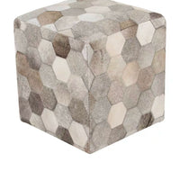16" Cowhide Leather Cube Pouf Handmade Sofa Stool