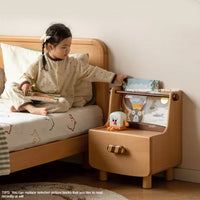 Art Deco Kids Nightstand with 1 Shelf, Timber Countertop, and Compartment Drawer, Wood Color