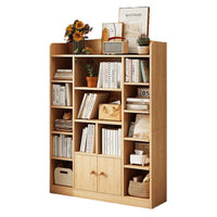 5-Tier Natural Wood Bookcase Shelf Bookshelf with Solid Wood Door in Wood Grain Bookshelves, With Cabinet