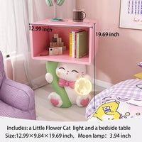 Creative Cream Cat Shaped Nightstand with Color Changing Light - Modern Minimalist Resin Bedside Cabinet for Bedroom and Kids' Room Decor