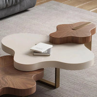 Modern Irregular Shape Coffee Table Set - 3-Piece Walnut Veneer Combination Table with Eco-Friendly Wood & Stainless Steel Supports - Stylish, Durable, and Versatile Living Room Furniture