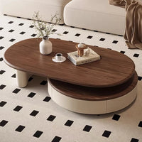 Expandable Coffee Table - Durable Thick Saddle Leather, Flexible Space Design, FAS Grade Black Walnut Wood Veneer, Solid Wood Top, Stainless Steel Base, Silent Soft-Close Drawer Glide, Perfect for Modern Living Rooms