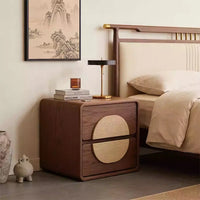 Mid-Century Style Solid Wood & Rattan Nightstand with 2 Drawers