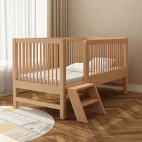 Modern Standard Natural Wood Crib Toddlerbed Infant Crib with Foldable Design and Twin Bed Rails - Crib & Tail Ladder