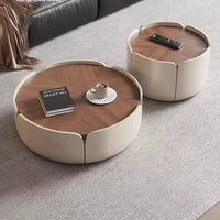 Petal Coffee Table - Italian Vintage Style Round Walnut Wood Grain Tea Table for Small Living Rooms, High-End Creative Design for Home Use