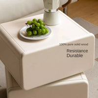 Rotating Solid Wood Nightstand - Cream Finish Bedside Cabinet with Drawers, White Storage Side Table for living Room and Bedroom