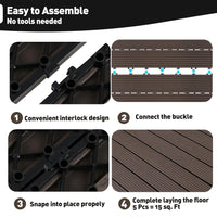 Wood Composite Interlocking Floor Deck Tiles Indoor Outdoor Use 12"x36" (5Pcs, 15 sq. Ft, Brown)