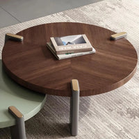 Italian Vintage Style Round Walnut Coffee Table, Metallic paint Round Walnut Coffee Table