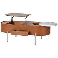 Coffee Table, Lift Top Coffee Tables for Living Room, Wooden Center Tables with Hidden Compartment and 360-degree Marble-Patterned Rotating Tray, 47.2'', (Brown)