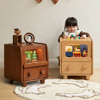 Solid Wood Children's Bedside Table Nightstand with Light Storage Cabinet