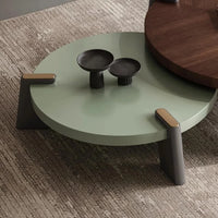 Italian Vintage Style Round Walnut Coffee Table, Metallic paint Round Walnut Coffee Table