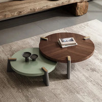 Italian Vintage Style Round Walnut Coffee Table, Metallic paint Round Walnut Coffee Table