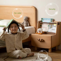 Art Deco Kids Nightstand with 1 Shelf, Timber Countertop, and Compartment Drawer, Wood Color