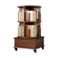 2-3 Tier Bookshelf Bookcase with a Drawer Bedside Spin Rotating Bookshelf with Wheels Book Storage Organizer for Bedroom Living Room Home Decoration Tool