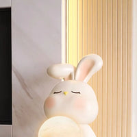 White Resin Rabbit Moon Floor Lamp Sculpture Ornament Decor Living Room Bedroom