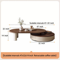 Expandable Coffee Table - Durable Thick Saddle Leather, Flexible Space Design, FAS Grade Black Walnut Wood Veneer, Solid Wood Top, Stainless Steel Base, Silent Soft-Close Drawer Glide, Perfect for Modern Living Rooms