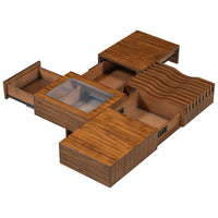 Mid Century Modern Coffee Table, Wooden Center Table with 3 Drawers Tempered Glass and Solid Wood Legs for Living Room, Brown